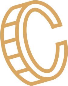 Logo af mønt der ligner et C